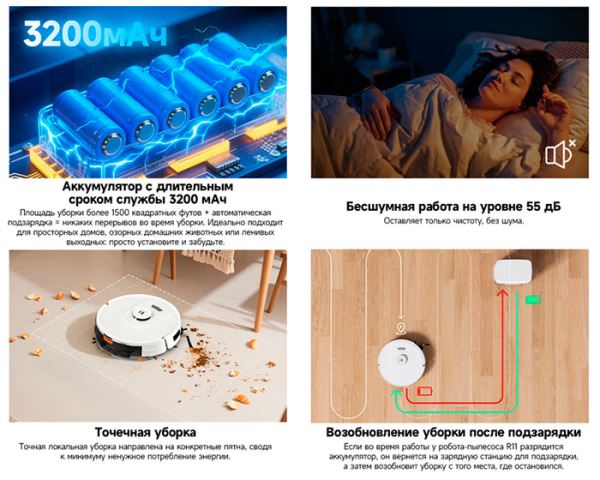 Робот-пылесос Redroad R11 мощностью 10 000 Па с удлинённой боковой щёткой поступает в продажу